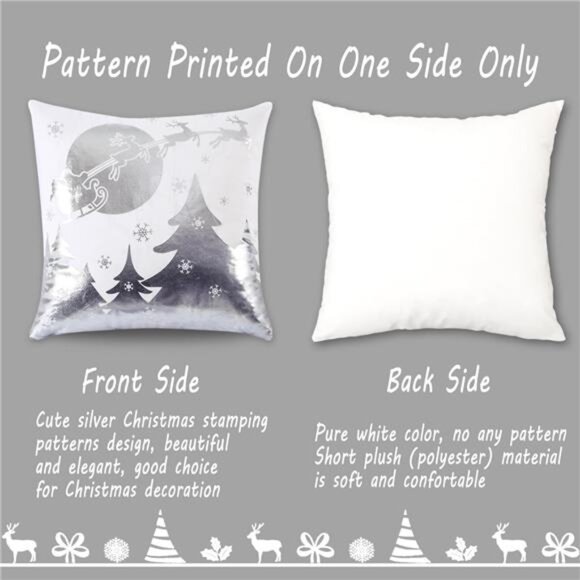 Set of 4, Christmas Decorations Silver and White Christmas Pillow Covers 18x18" - Picture 6 of 9